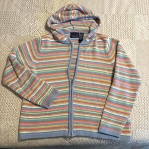 Vintage Crazy Horse Pastel Colorful Striped Sweater Jacket